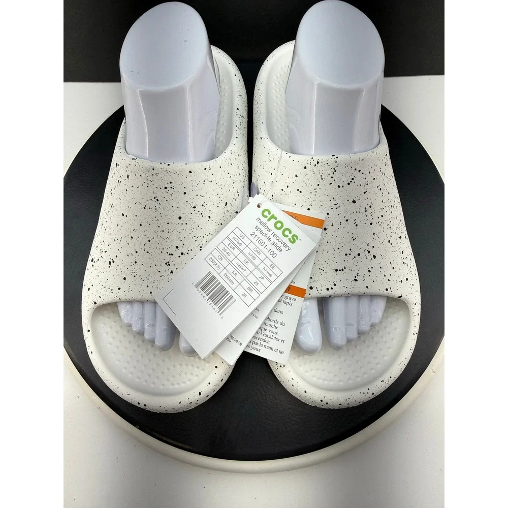 Crocs Mellow Recovery Speckle Slides Mens Size 7 White Slip On Comfort Sandals - Picture 3 of 12